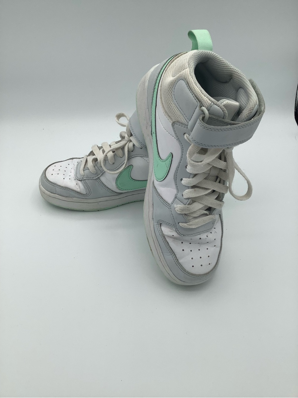 Nike Kids High-Top Sneakers in White and Mint Green